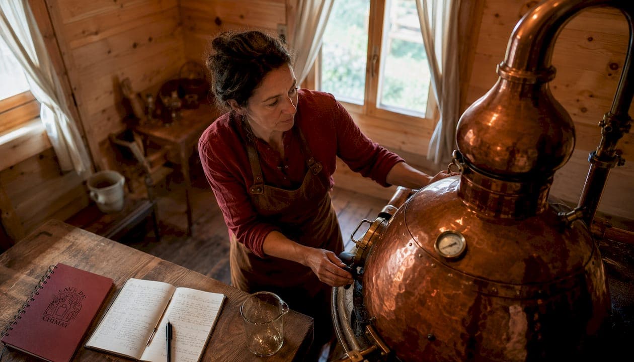 Une artisane distillatrice en pleine création dans son atelier