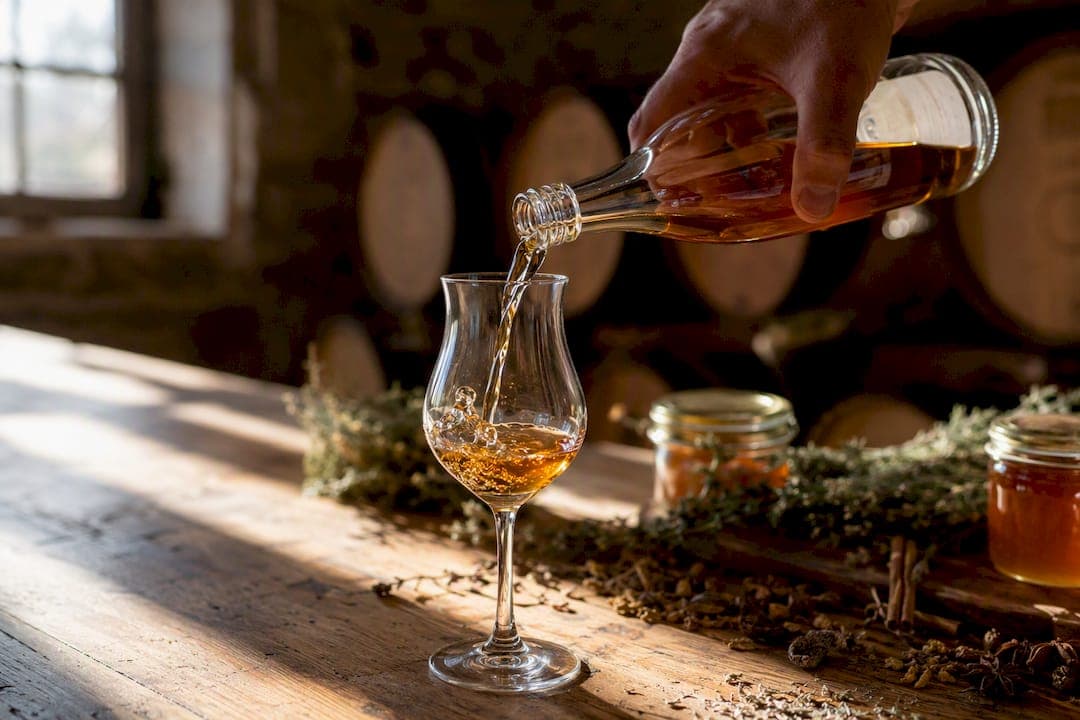 Verser du rhum artisanal belge dans un verre tulipe