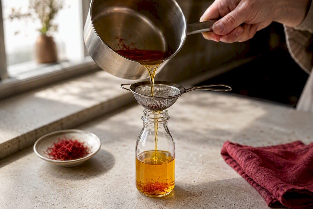Versement de sirop de safran fait maison