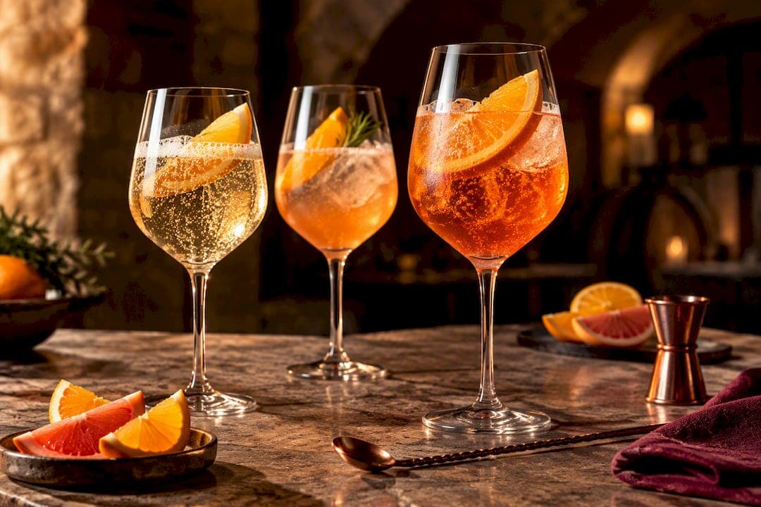 Trois spritz à base de différentes eaux pétillantes