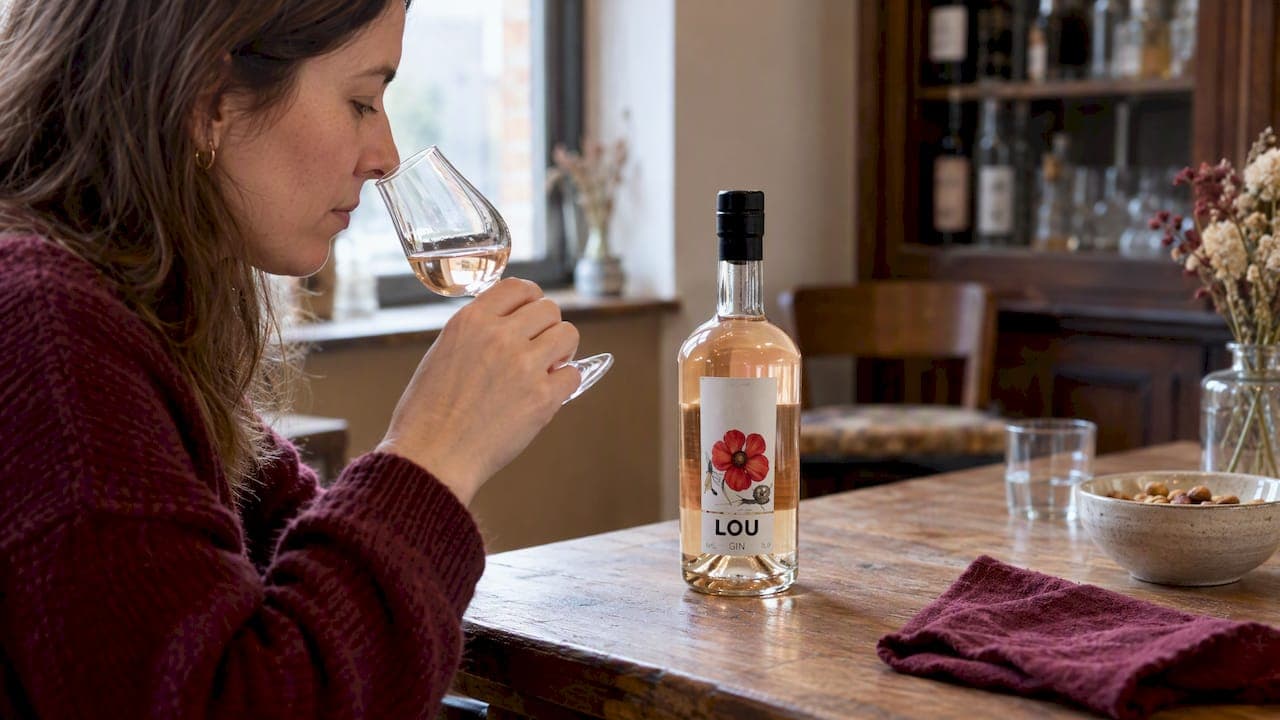 Le Lou Gin floral accompagné d'un verre