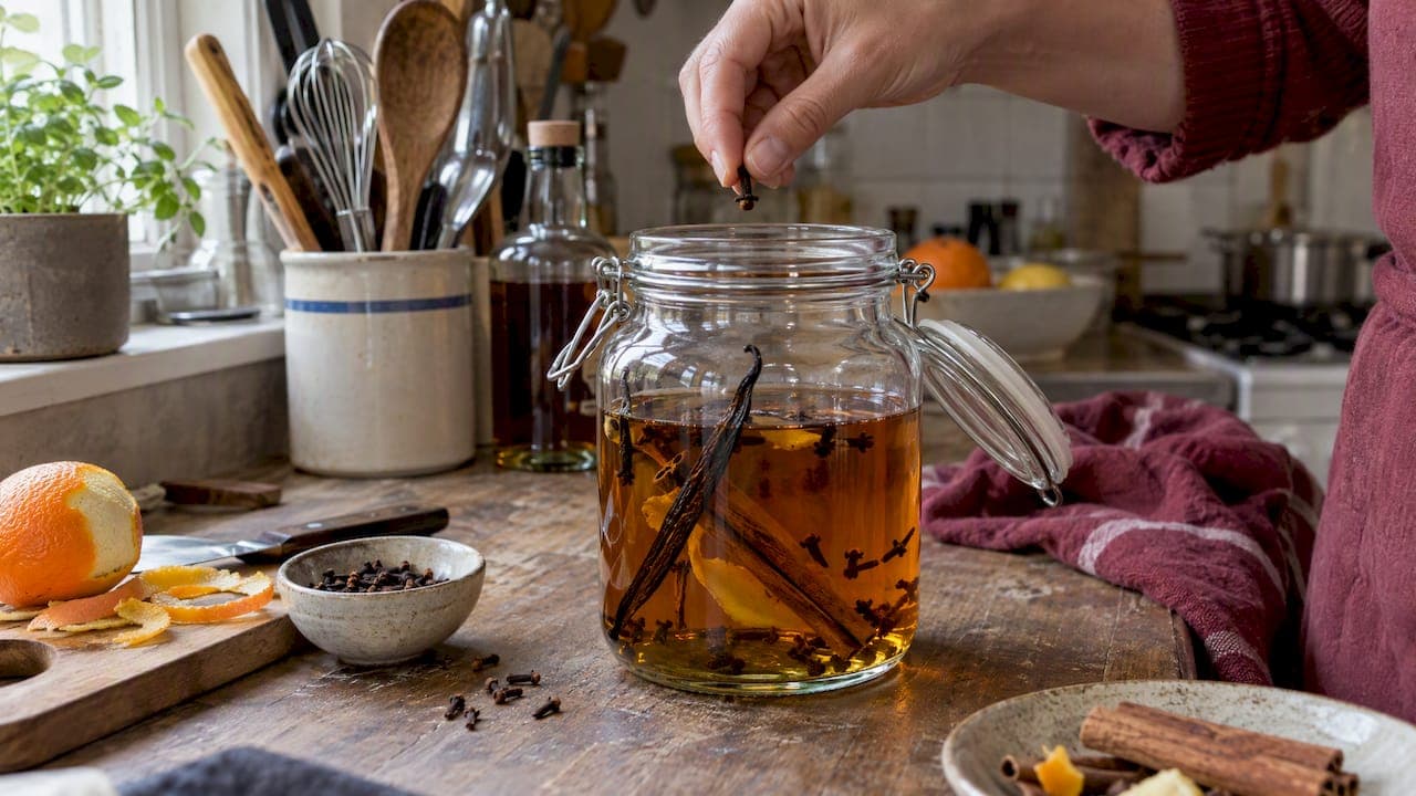 Épices mises dans un bocal de rhum